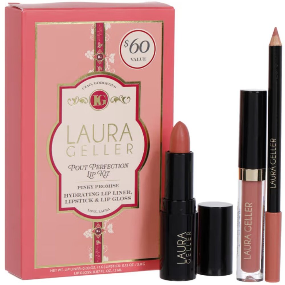LAURA GELLER Pout Perfection Lip Kit*~ PINKY PROMISE Liner, Lipstick & Gloss NIB